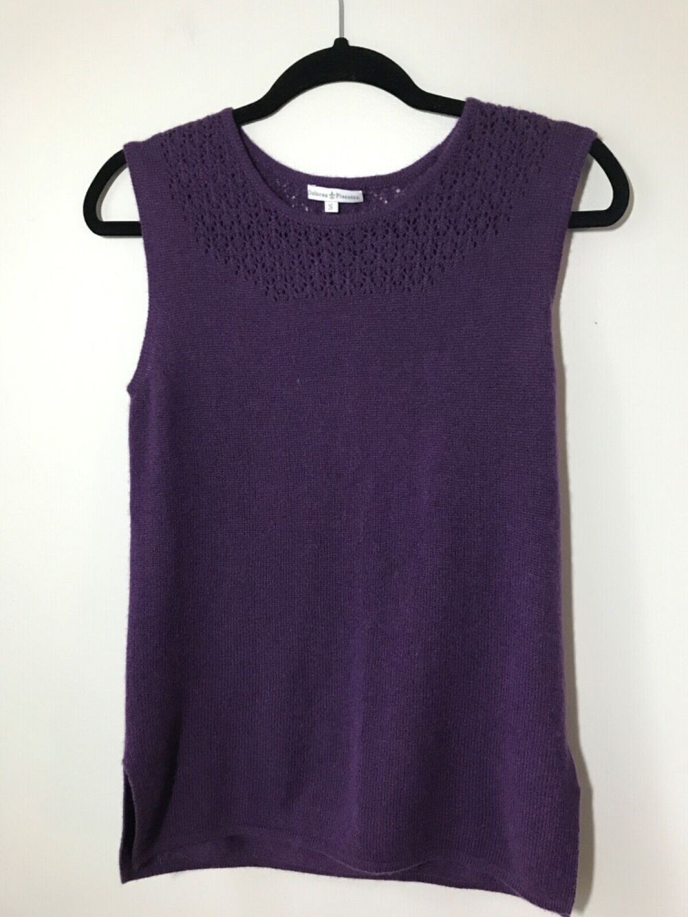 dolores piscotta 100% cashmere plum sleeveless knit top knit collar size small